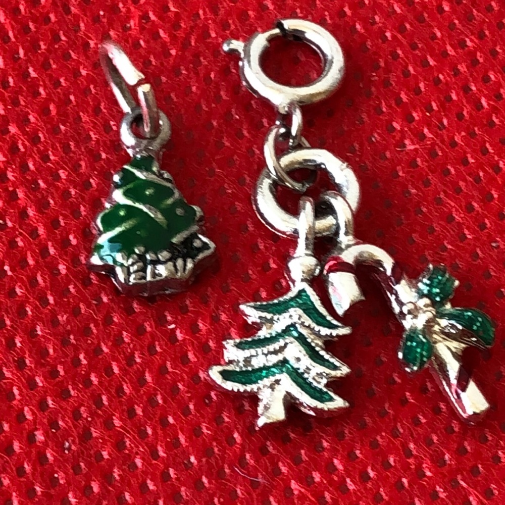 2 Christmas tree candy cane charms for a bracelet